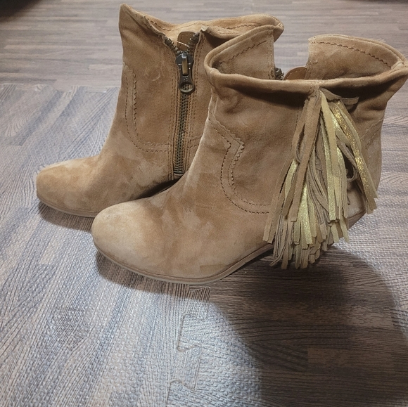 Sam Edelman Louie Western Boot Caramel Brown Suede Fringe US Size 9 Block Heel - Picture 7 of 12